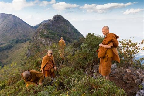 Buddhist Master Monk Meditating in Mountains Editorial Stock Image - Image of peaceful, saffron ...