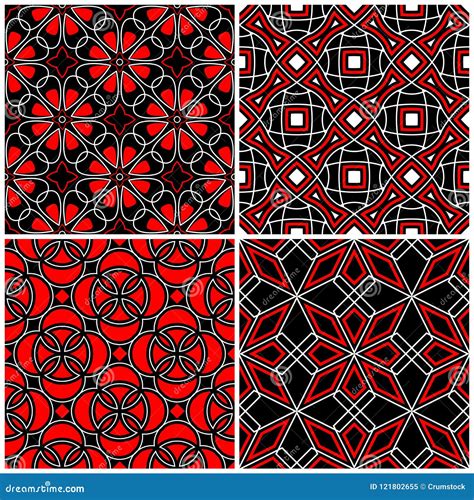 Seamless Black White and Red Patterns. Classic Geometric Backgrounds Stock Vector - Illustration ...