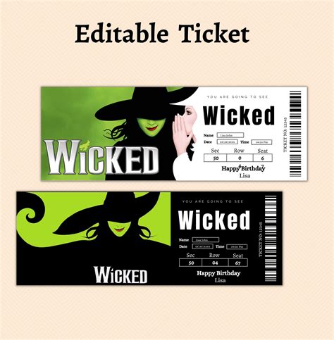 Editable Wicked Musical Surprise Reveal Tickets, Wicked Musical Gift ...