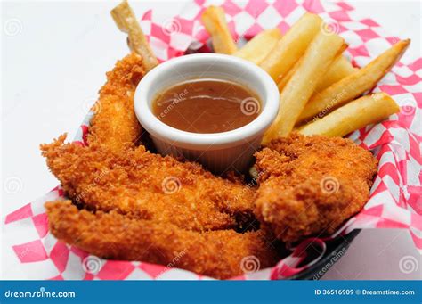 Breaded Chicken Strips with French Fries Stock Image - Image of kids ...