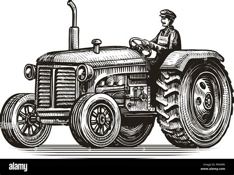 Retro farm tractor, sketch. Vintage vector illustration Stock Vector Image & Art - Alamy