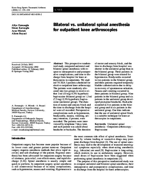 (PDF) Comparison of spinal anesthesia with combined sciatic-femoral nerve block for outpatient ...