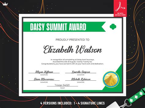 Girl Scout Daisy Summit Award Certificate PDF Template - Etsy