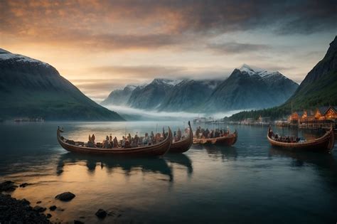 Premium AI Image | Nordic Saga Viking Ships at Twilight