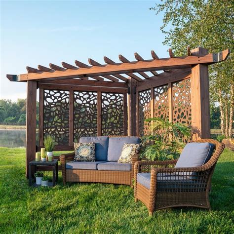 Backyard Discovery Haven 9 ft. x 12 ft. All Cedar Triangular Cabana Pergola with Pebble Privacy ...