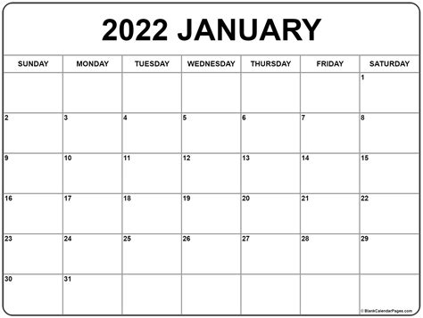 Blank Calendar January 2022 Printable