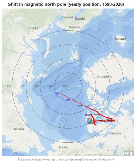 Magnetic north moved 50 miles last year (let's map it!) - Graphically ...