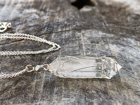 Quartz Crystal Point Necklace – Solid Sterling Silver – Raw Double Terminated Quartz Crystal ...