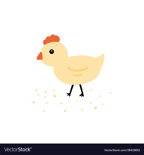 Little cartoon chicken pecks grain Royalty Free Vector Image