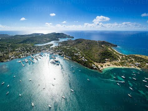 West Indies, Antigua and Barbuda, Antigua, aerial view, English Harbour and Windward Bay stock photo