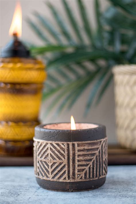 6-ounce Aztec-Inspired Carved Citronella Candle, 3-Pack | Patio Essentials