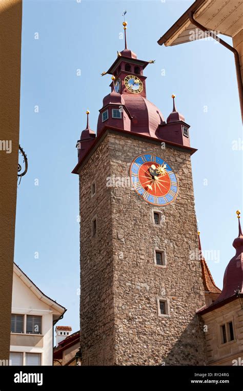 Town hall clock tower, Lucerne, Switzerland Stock Photo - Alamy