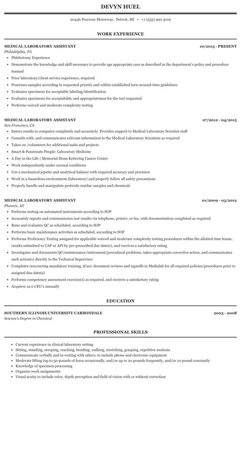 Medical Laboratory Assistant Resume Sample (2023)