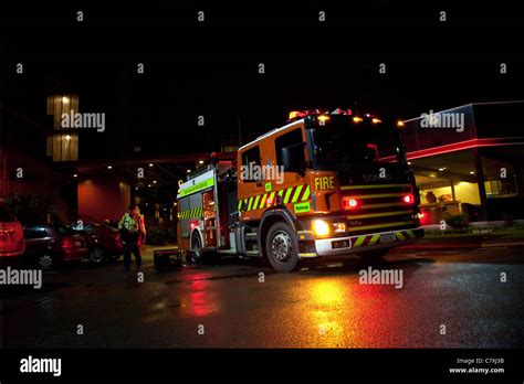 Fire Truck at Night Stock Photo - Alamy