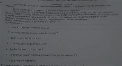 Ang Aso at ang Uwak May isang ibong uwak na nakakita ng karne na nakabilad sa araw. Tinangay ...