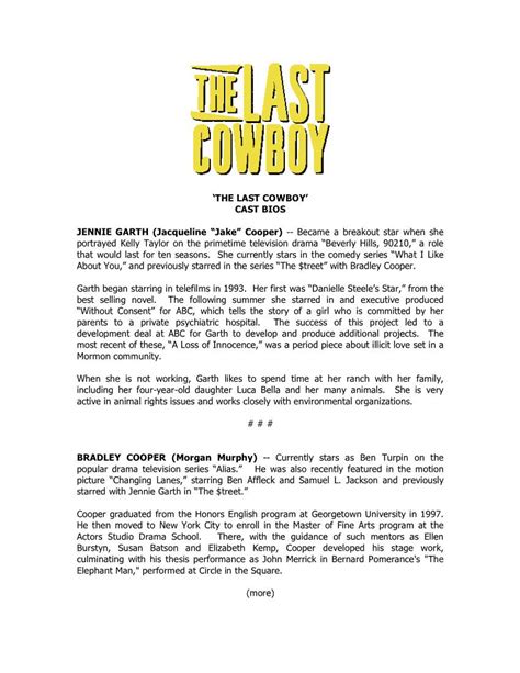 'THE LAST COWBOY' CAST BIOS JENNIE GARTH (Jacqueline “Jake” Cooper ...