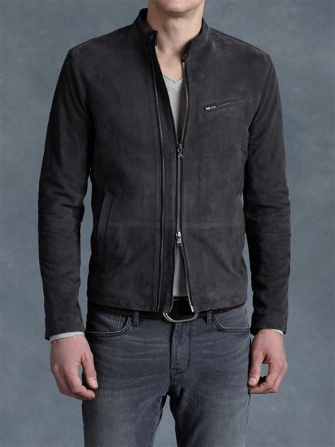 John Varvatos Suede Double Zip Jacket in Gray for Men - Lyst