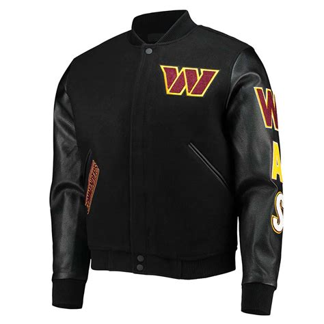 Wool/Leather Logo Washington Commanders Varsity Black Jacket - Jackets Masters