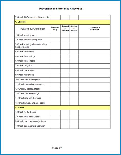 √ Free Printable Preventive Maintenance Checklist Template | Checklist Templates