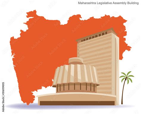 Maharashtra Legislative Assembly Building with maharashtra map vector ...