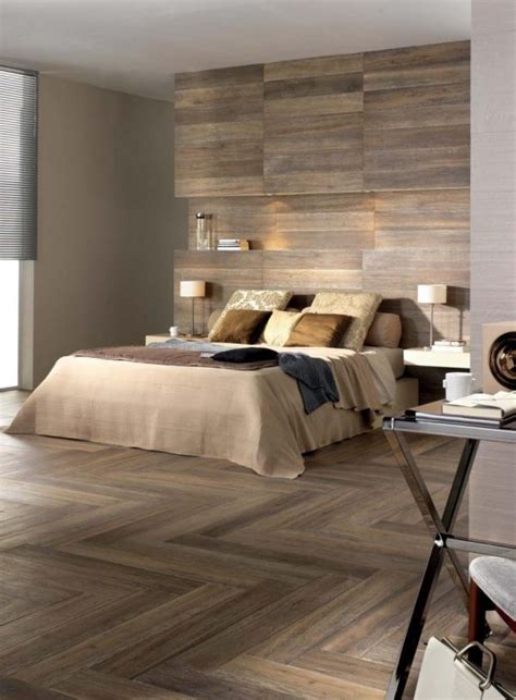 Laminate flooring on walls for a warm and luxurious feel of the interior