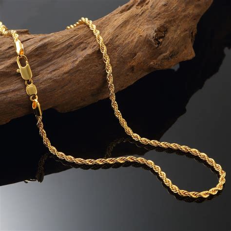 Solid 24K Yellow Gold Filled Rope Chain Necklace Men Women Jewellry 24" | Gold chains for men ...