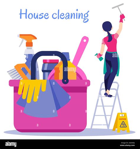 House cleaning. Poster. Cleaning service vector flat illustration Stock ...