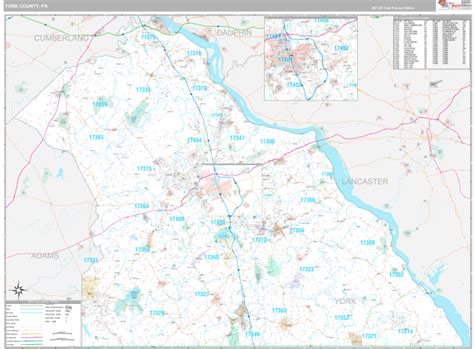 York County, PA Zip Code Wall Map Premium Style by MarketMAPS