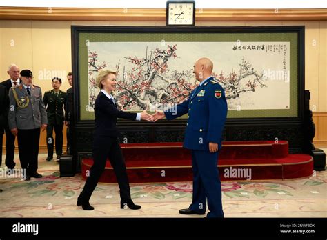 German Defense Minister Ursula von der Leyen, center left, meets China's Vice Chairmen of the ...