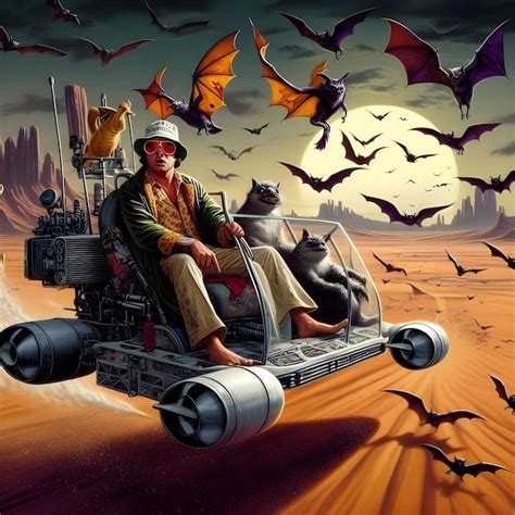 Premium AI Image | Fear and Loathing in a Land speeder on Tatooine with flying bats in the style ...