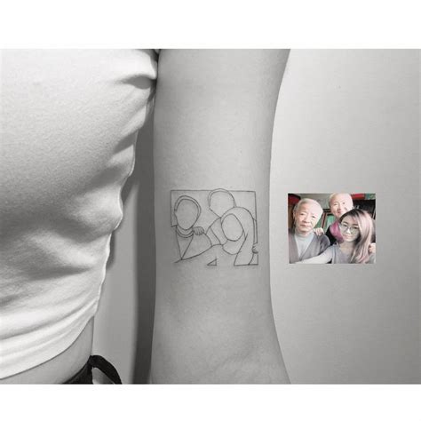 Family portrait tattoo placed on the bicep, fine line