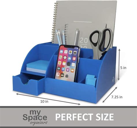 Buy Blue Desk Organizer Office, Acrylic, with Drawer, 9 Compartments, All in One Office Supplies ...