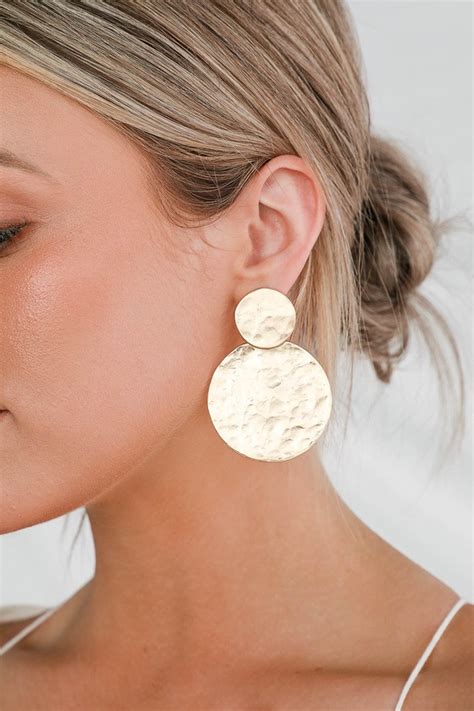 Cute Gold Earrings - Hammered Earrings - Round Earrings - Lulus