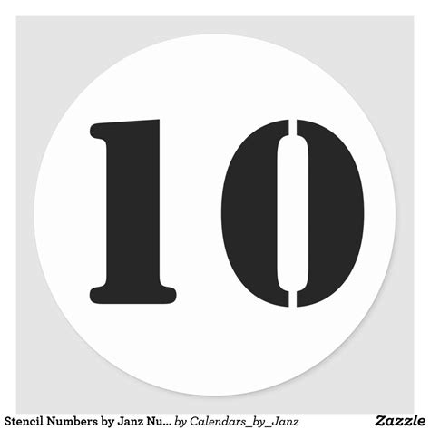 Stencil Numbers by Janz Number 10 Ten White Classic Round Sticker ...