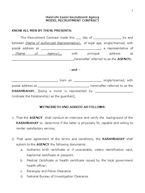 Model Recruitment Contract Simplifies Kasambahay Hiring | PDF ...