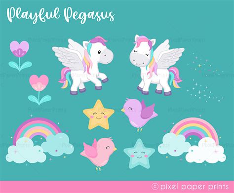 Pegasus Clip Art Cute Pegasus Graphics Printable - Etsy