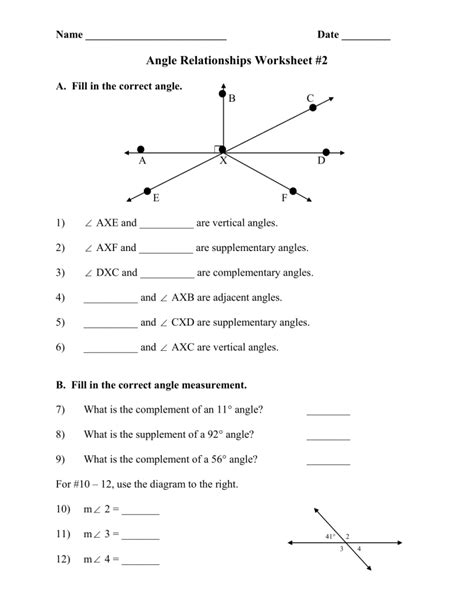 Angle Relationships Worksheet