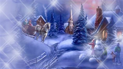 Snow Night Dog Tree Christmas Vintage Cabin Sleigh - Winter Horses Wallpapers 1920x1080 Hd ...