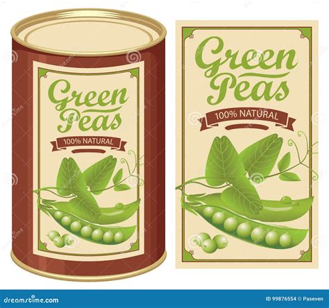 Vector Label for a Tin Can of Canned Green Peas Stock Vector - Illustration of blob, packaging ...