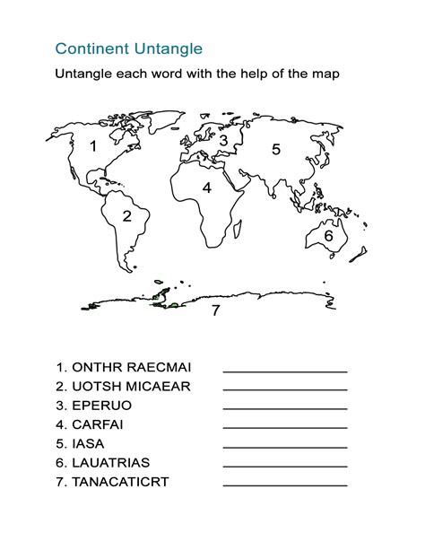 Continents Spelling Worksheet - ALL ESL