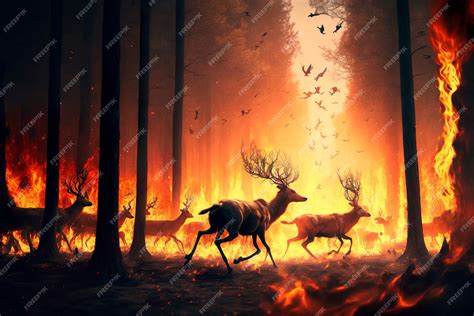 Premium Photo | Animals run away from forest fire natural disasters generative ai