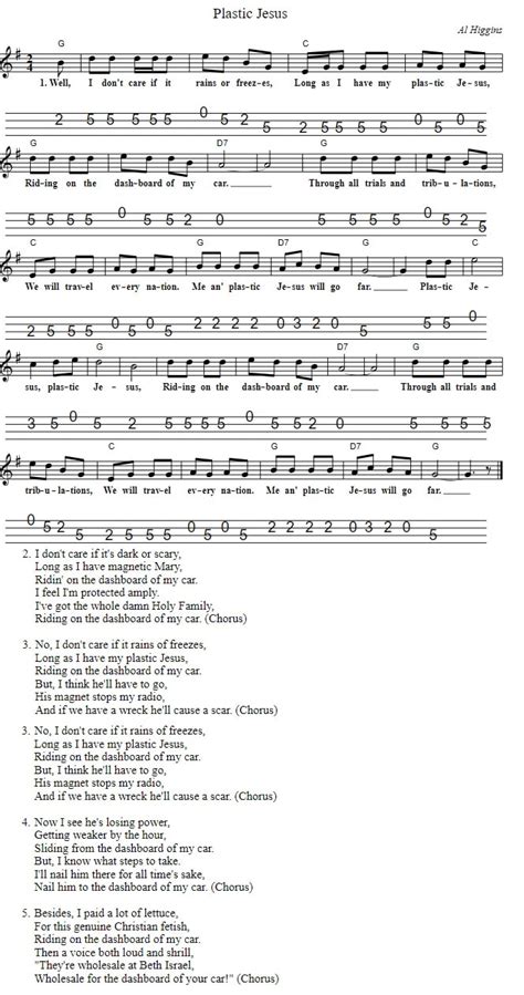 Plastic Jesus Sheet Music - Tenor Banjo Tabs