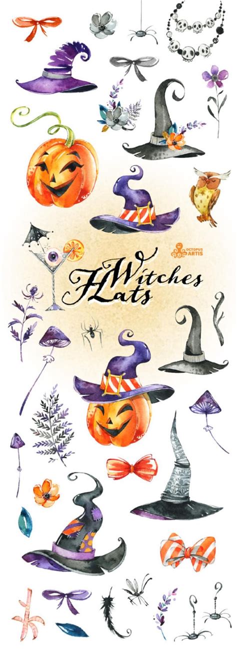 Witches Hats. Watercolor Halloween clipart handpainted | Etsy в 2020 г | Иллюстрации, Уроки ...