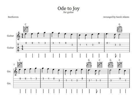 Ode to Joy Easy Guitar Tab - Etsy