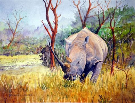 How to Paint a White Rhino in Bush in Watercolour - Online Art Lessons