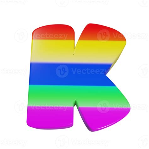 rainbow text effect letter K. 3d render 16316539 PNG