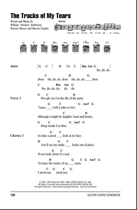 The Tracks Of My Tears - Guitar Chords/Lyrics | zZounds