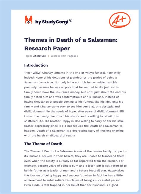 Themes in Death of a Salesman | Free Research Paper Example