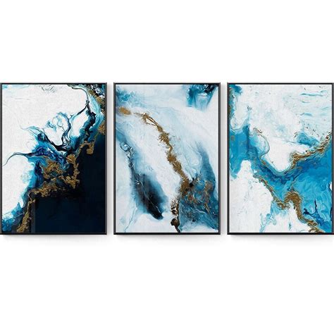 Nordic abstract blue and gold canvas color art picture drawing in Living Room – Nordic Wall Decor