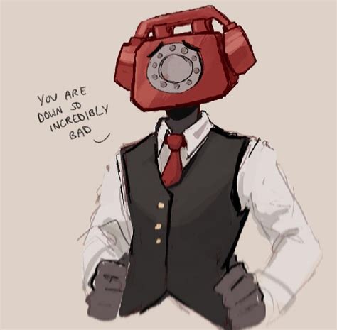 a drawing of a man with a red phone on his head, wearing a vest and tie